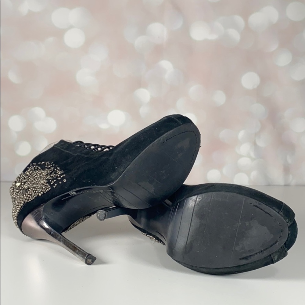 SAM EDELMAN “QUANTAM” Embellished Laced Suede Heel - Picture 13 of 16